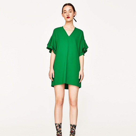 zara green ruffle sleeve dress Molo dress Casie Warm Olive Green girls